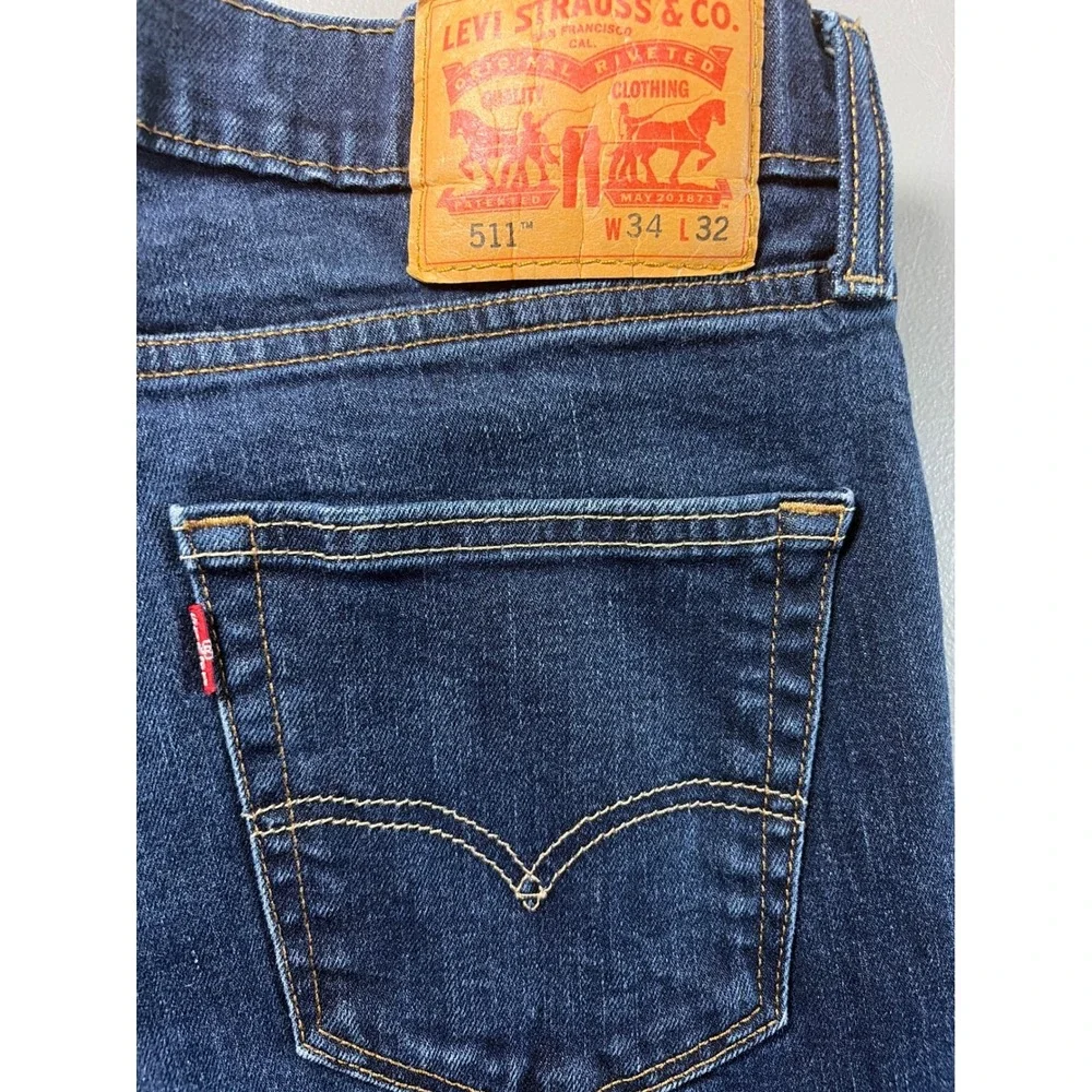 Levi's 511 Slim Fit Jeans Mens 34x32 Dark‎ Wash Blue Denim Stretch Casual Pants